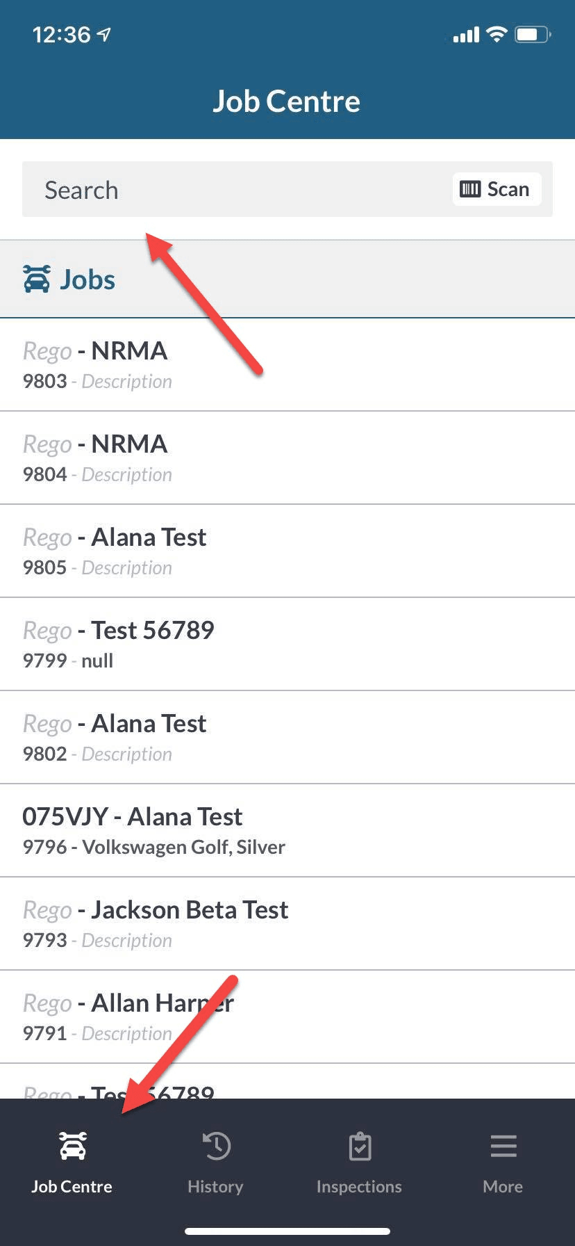 Workshop Software how to clock in and out on the mobile app showing job centre and type your job card number in the search…