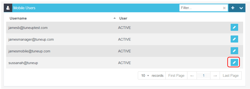 Workshop Software screen showing double click or click on the pencil icon for the mobile user login details yo…