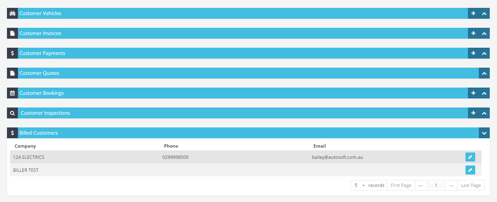 Workshop Software screen showing now the non-billers should appear at the bottom of the billers profile in the…