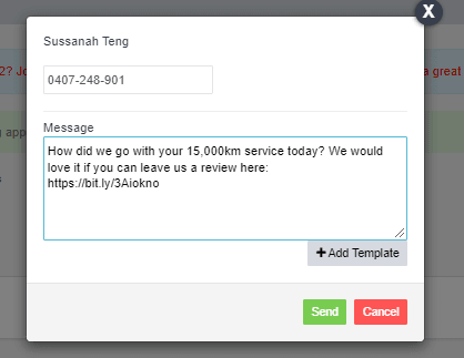 Workshop Software send out a google review to your customers via sms step 8 of 9
