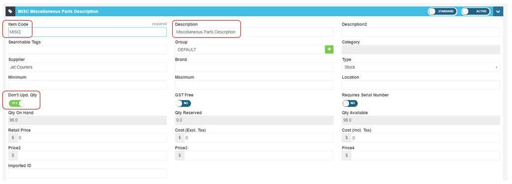 Workshop Software screen showing the strategy behind not updating the quantity is that these “products” do not…