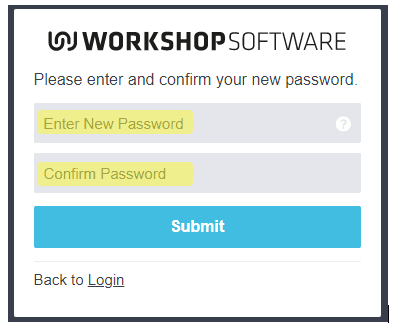 Workshop Software screen showing your password should have at least 1 capital letter and be at least 6 charact…