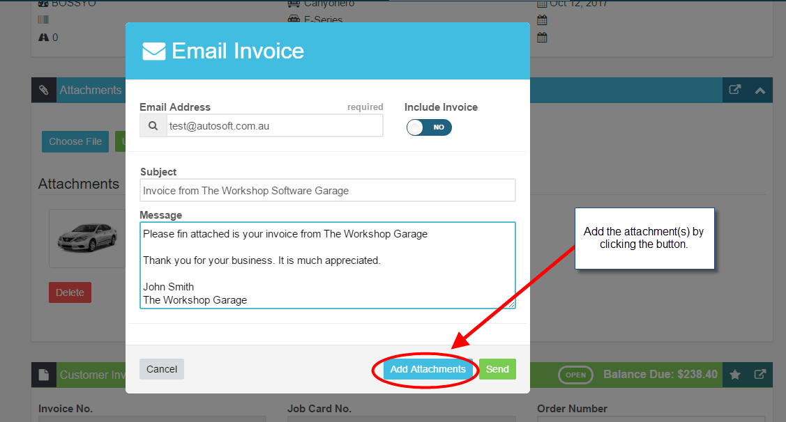 Workshop Software add an attachment to an invoice step 3 of 5