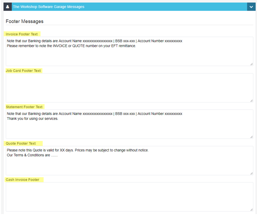 Workshop Software screen showing you may want to change the message at certain times of the year, for example …