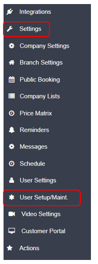 Workshop Software how to restrict customer detail access on mobile app showing “ settings “ on the left-hand navigation me…