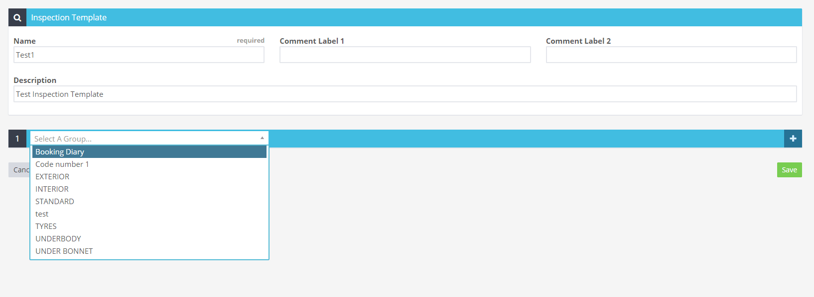 Workshop Software create an inspection template showing an inspection group from the drop down menu that you would like th…