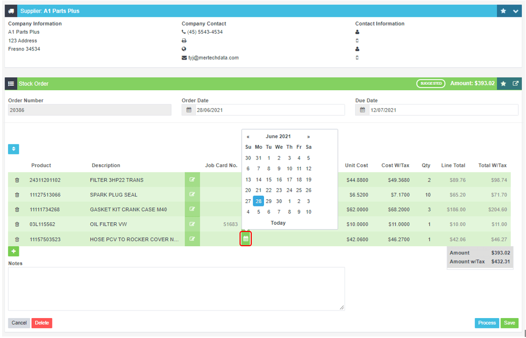 Workshop Software track stock orders in workshop software step 2 of 2