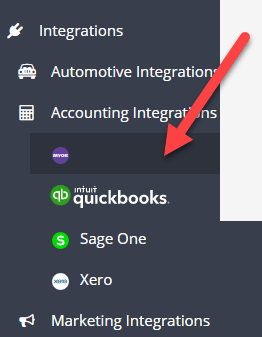 Workshop Software screen showing resolution 1) go to integrations - accounting integrations - myob setting s a…
