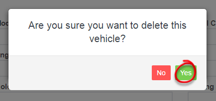 Workshop Software delete a vehicle showing that you want to delete the vehicle by clicking on ‘yes’