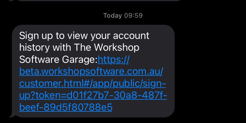 screenshot of how the invitation will appear when sent via SMS