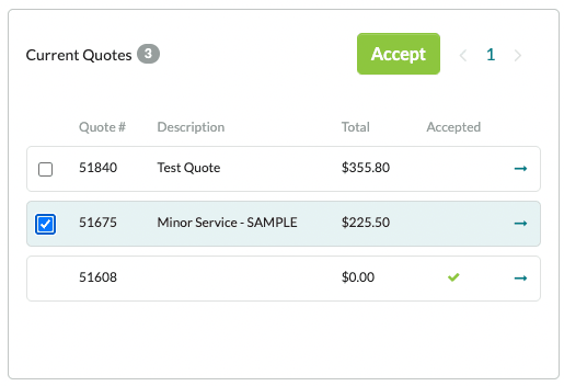 click on green “Accept” button to accept the quote