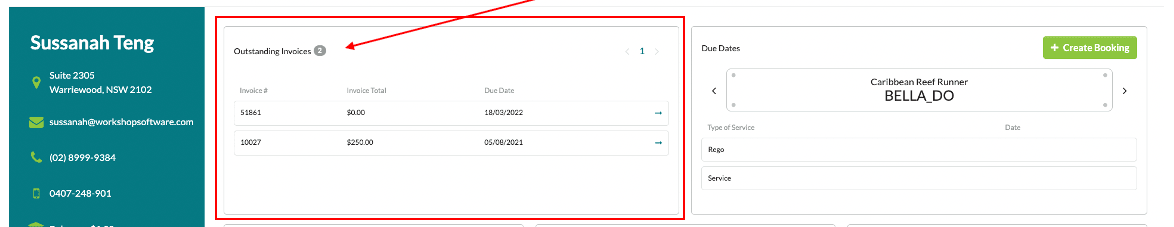Screenshot of list of outstanding invoices