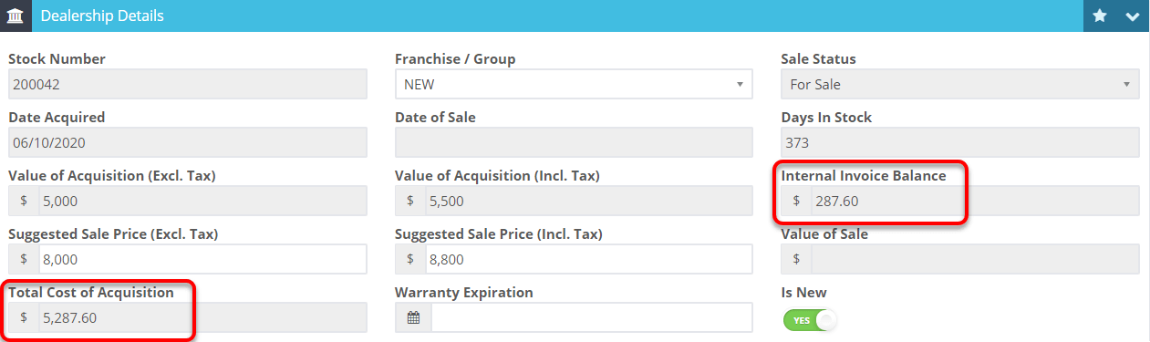 Workshop Software screen showing the unit cost will now include the price of that invoice