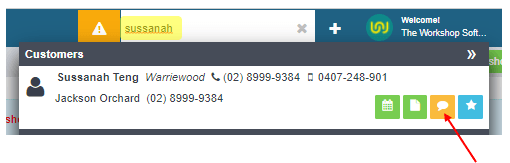 Workshop Software send out a google review to your customers via sms showing orange speech bubble icon, this will open a p…