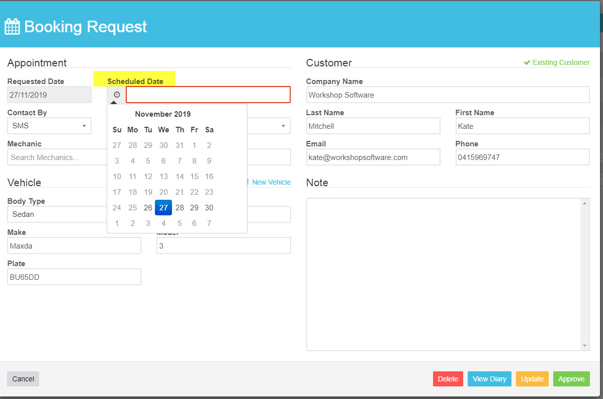Select date and time in order to confirm booking request