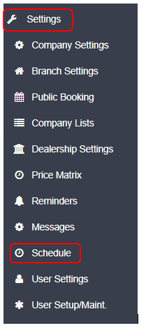Workshop Software schedule a mechanic for a day off showing ‘settings’ from the left hand navigation menu, and then select…