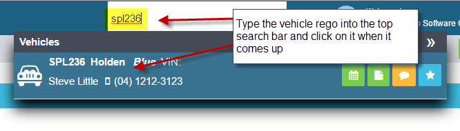 Workshop Software search for customer and vehicle history showing vehicle rego or vin into the search bar at the top of yo…