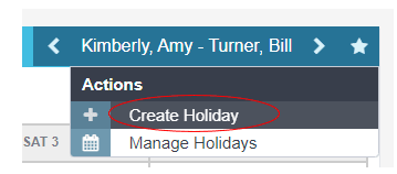 Workshop Software set a holiday in your booking diary showing action menu (star in the top-right corner) and then click cr…