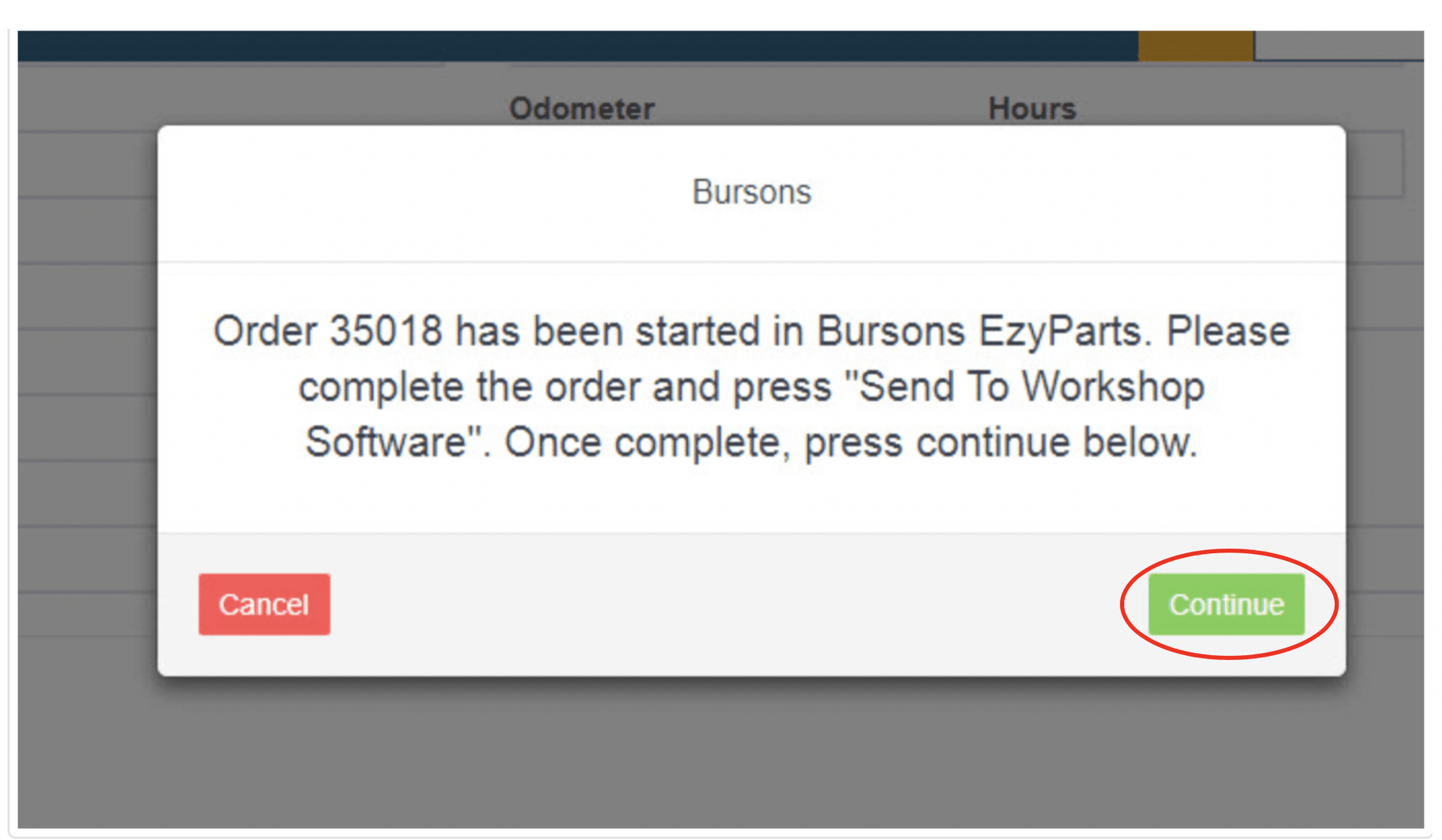 Workshop Software bring over logbook services from burson to workshop software showing ’continue ’ and then your parts wil…