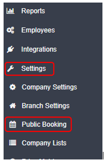 Workshop Software screen showing steps to set up appointment types navigate to public booking settings go to s…