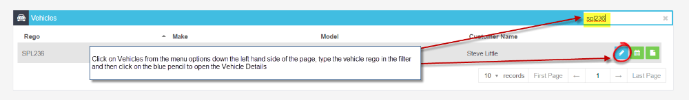 Workshop Software search for customer and vehicle history step 6 of 6