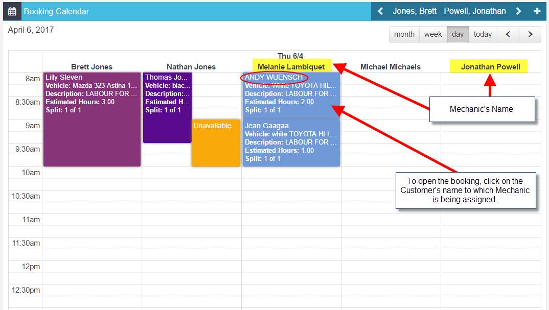 Workshop Software edit a booking in workshop software step 2 of 3
