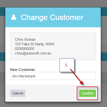 Workshop Software assign an invoice to a different customer showing customer
