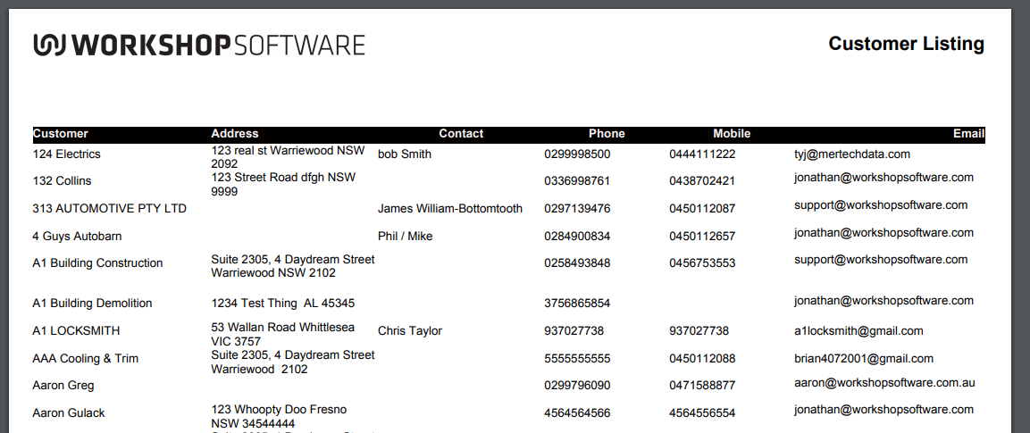 Workshop Software how to run a report to get a full list of your customers step 4 of 4