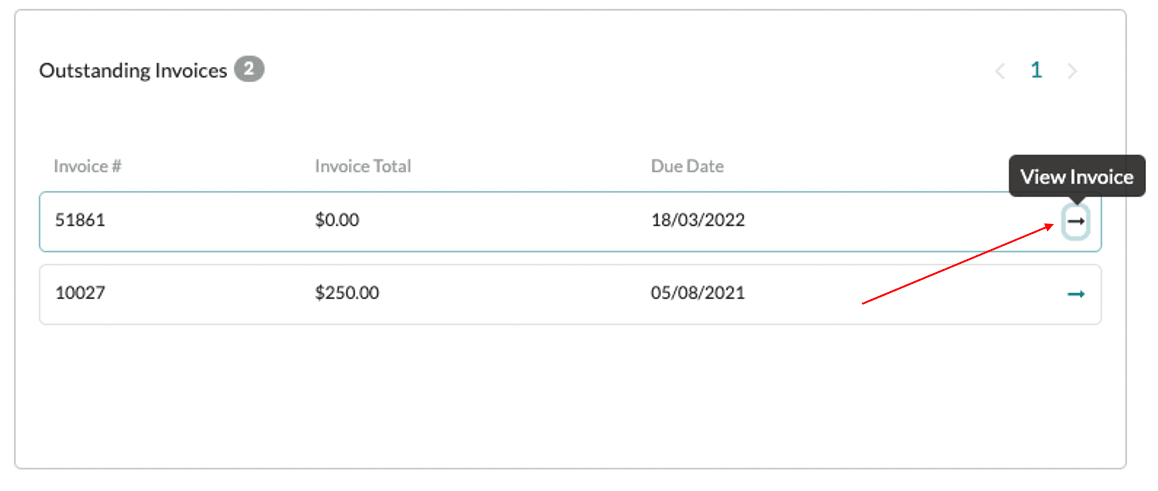 click on arrow next to the invoice to view, print or download
