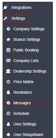 Workshop Software create email templates showing ‘settings’ from the menu options down the left hand side of your screen a…