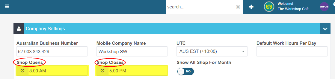 Workshop Software booking diary setup - what do i need to do before using the diary? showing workshop opening and closing …