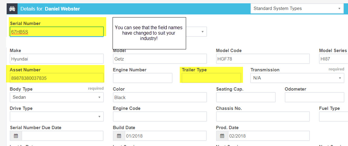 Workshop Software screen showing this will not only come up in your vehicle details but the field name changed…