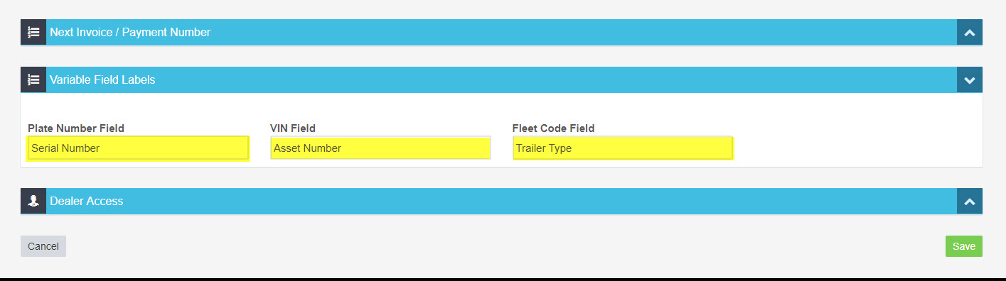 Workshop Software screen showing you could rename rego or plate number to ‘serial number’ or the vin field to …