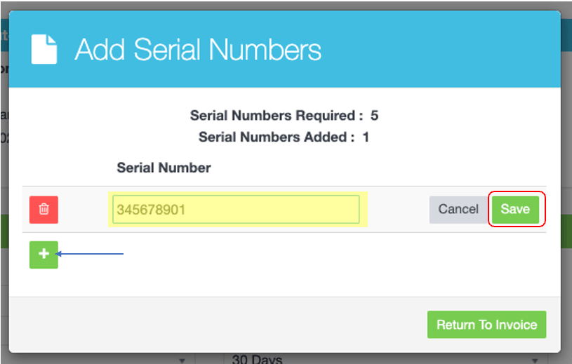 Workshop Software screen showing repeat steps 2 & 3 until all serial numbers have been entered