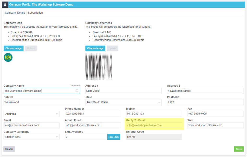 Workshop Software screen showing make sure there is actual text in the body of the email being sent 2) reply-t…