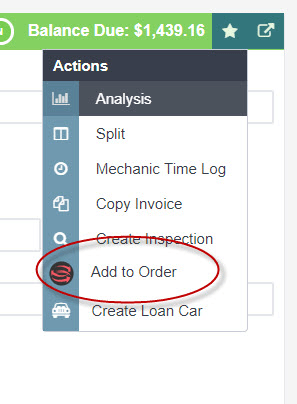 Workshop Software screen showing to order parts, press on the star next to where you would usually print/email…
