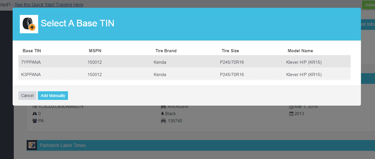 Workshop Software screen showing in the example of the kenda klever tire, tire metrix was able to gather the i…