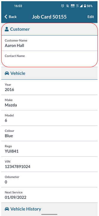 Workshop Software screen showing they will not see any phone or address details of the customer