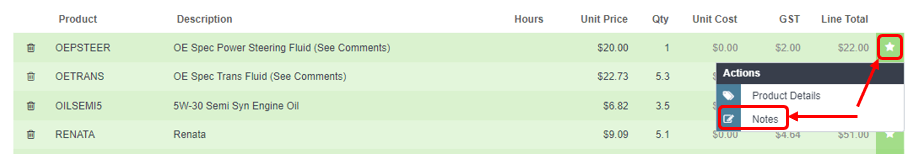 Workshop Software screen showing if you want to add more detailed notes for a particular product and you want …