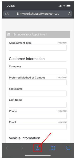 Once the page has loaded up, click on the Share icon