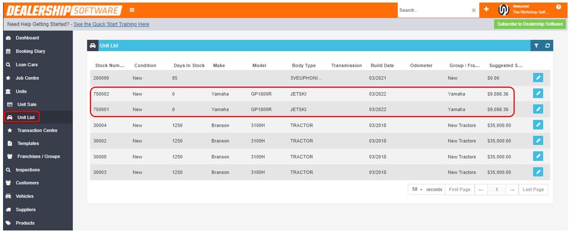 Workshop Software screen showing you will see that these units will appear on your unit list, this will then a…