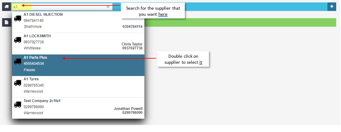 Workshop Software how to record a credit against a supplier showing for the supplier using the search field at the top rig…