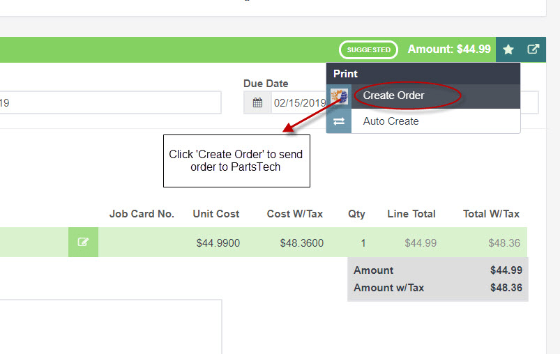 Workshop Software screen showing once you have added all your parts for the supplier that you are wanting to o…