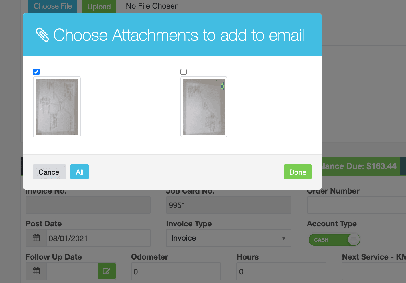 Workshop Software add an attachment to an invoice step 4 of 5