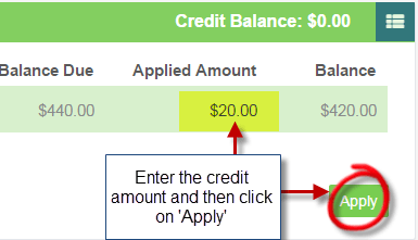 Workshop Software apply a supplier credit to a supplier invoice showing amount to be applied as a credit in the applied am…