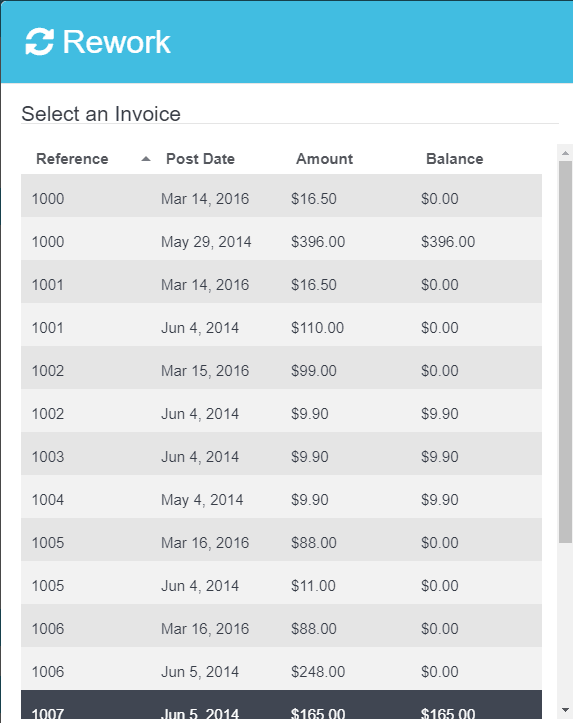 Workshop Software use the rework function showing invoice that this job will be associated with