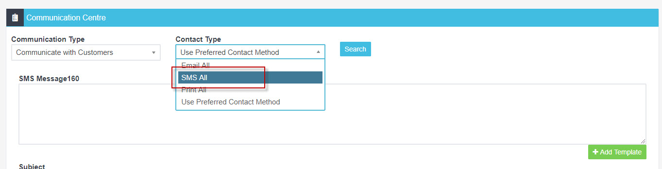Workshop Software let your customers know about the vvgarage app showing “ sms all “ as the contact type