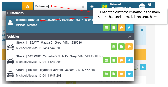 Workshop Software view a processed or finalised customer invoice showing for the customer either by typing their name in t…