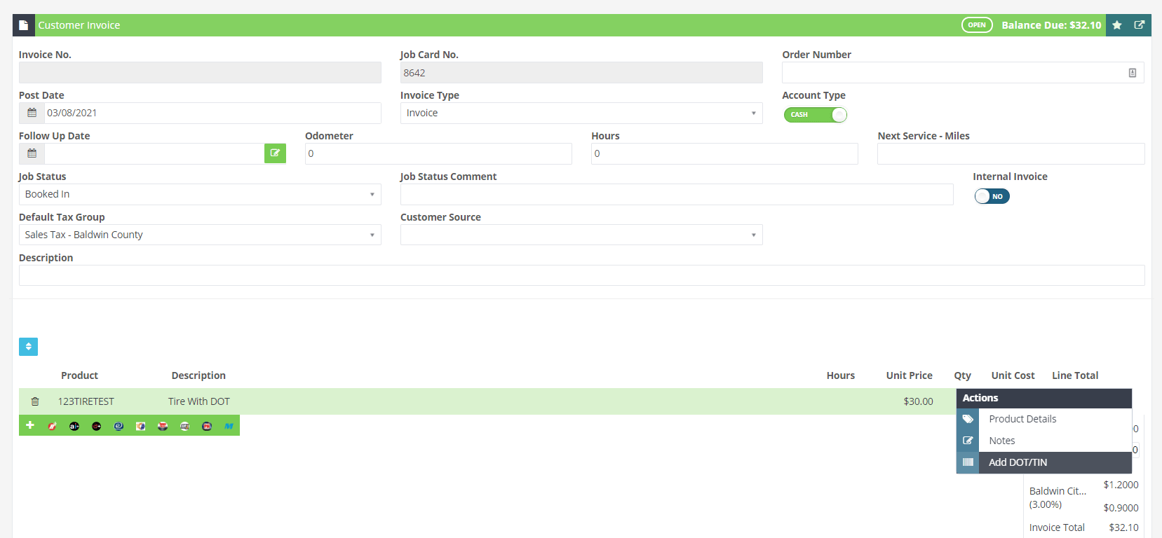 Workshop Software how to register tires with dot/tin showing ‘add dot/tin’