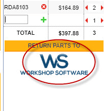 Workshop Software screen showing once you are done selecting all the parts, press ’return parts to ws ’